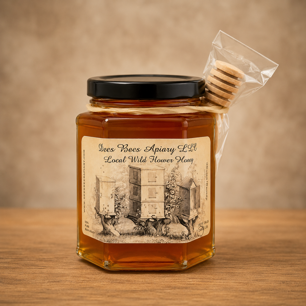 Hex Jar with Honey Dipper