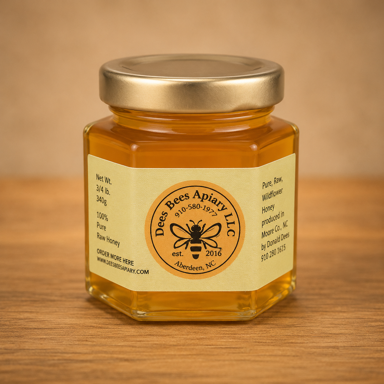 2 oz Hex Jar of Moore County Local Raw Honey